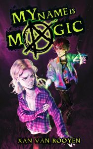 Kirjan My name is Magic kansikuva, jossa kaksi piirrettyä nuorta hahmoa. Toisella on vaaleat hiukset ja violetti ruutupaita, toisella tummemmat kiharat ja niittejä farkkutakissaan ja mustat revityt farkut. Magic-sanan a-kirjain on tyylitelty anarkismin merkki.